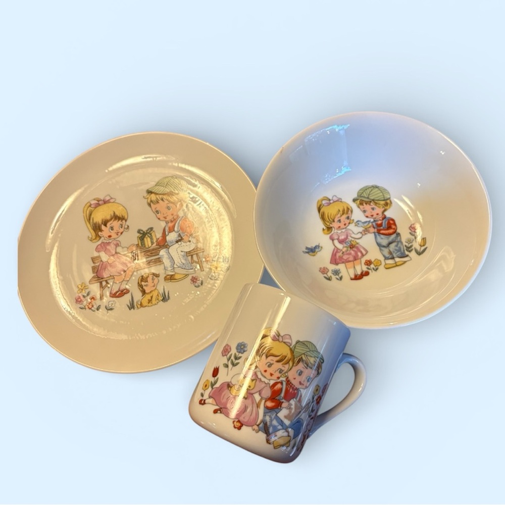 3 Vintage Piece Plate Bowl Cup Set Made in Japan